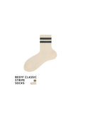 Double striped mid-calf socks, chunky knit retro organic cotton