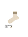 Double striped mid-calf socks, chunky knit retro organic cotton